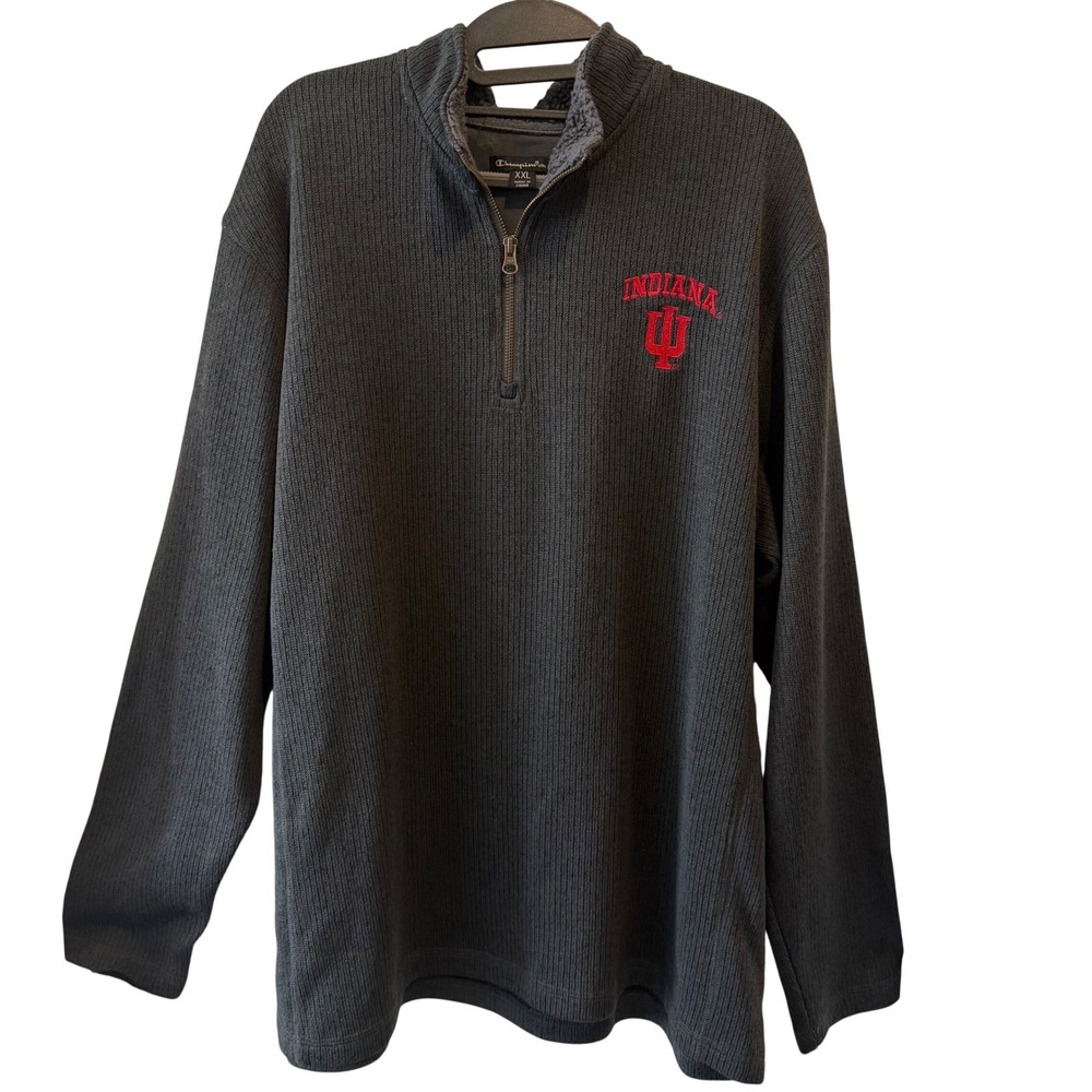 Champion Elite Indiana University Hoosiers 1/4 Zip Ribbed Sweater Mens XXL‎ Gray